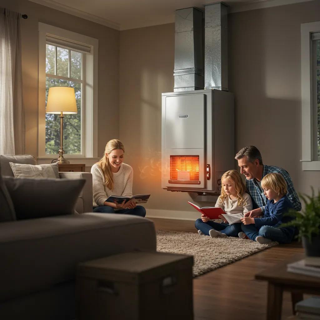 Cozy home interior with a modern furnace, illustrating warmth and comfort for families
